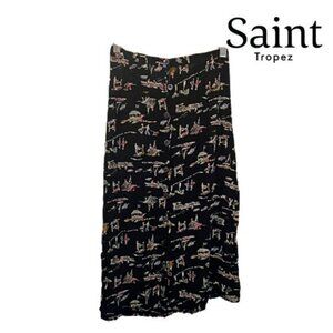 Saint‎ Tropez Women's Loose Printed Skirt Front Buttoned Midi Skirt